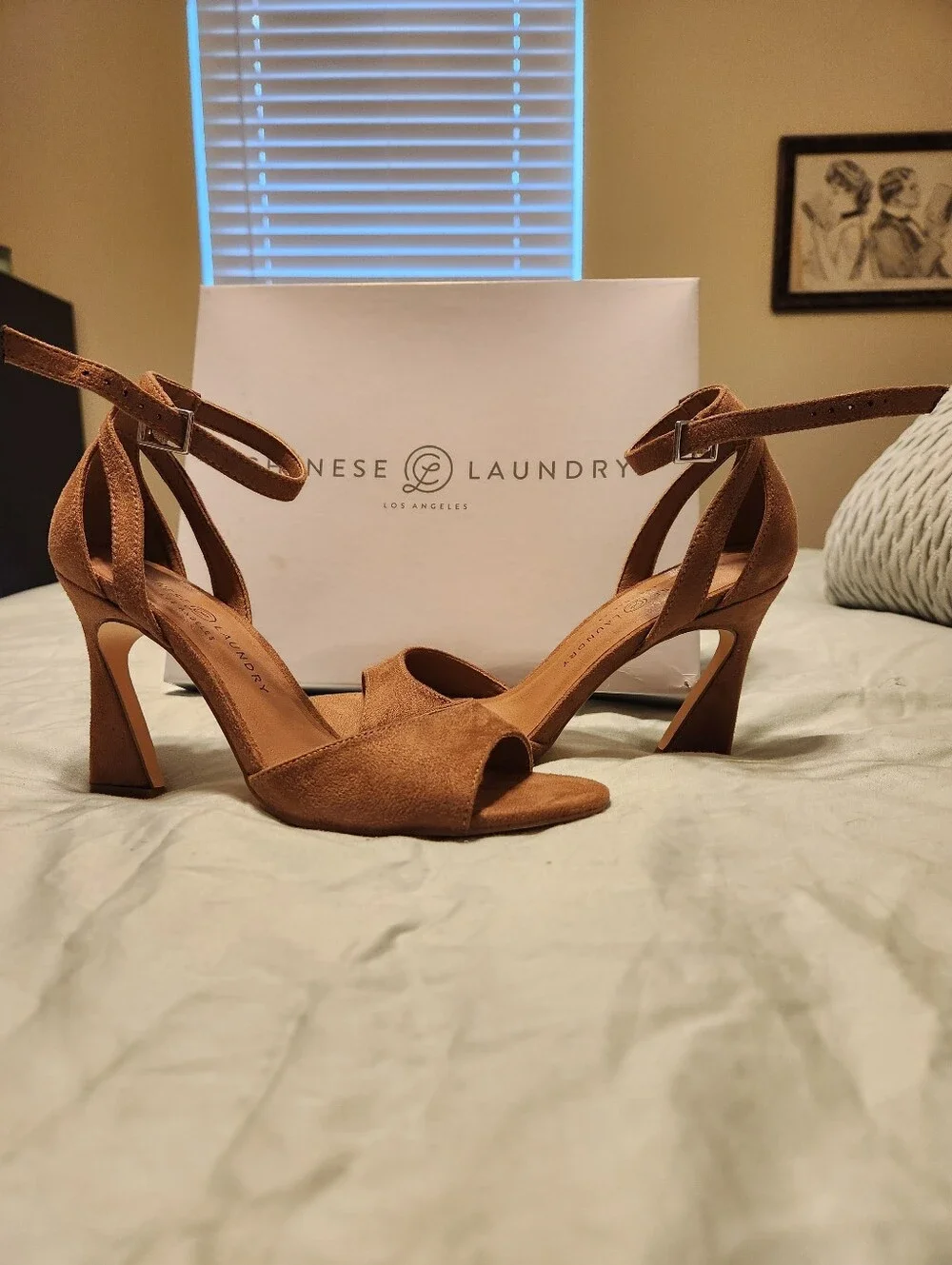 Chinese Laundry Brown Suede Open-Toe Ankle Strap Heels
